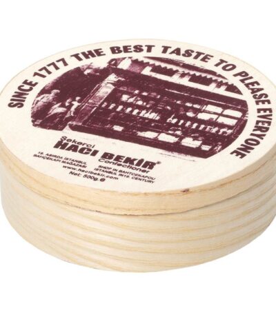 Haci Bekir Turkish Delight with Pistachio Circular Wooden Box 500G